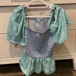 Free The Roses Floral Knit Smocked Top